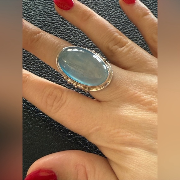 Vintage Sajen Sterling Silver Blue Moonstone Statement Ring – Size 8 Adjustable - Picture 6 of 10